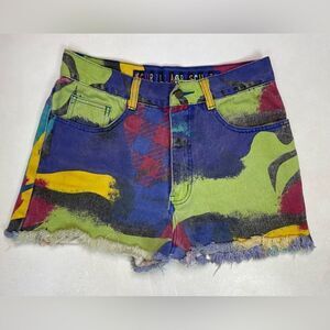 Gurilla Biscuit Cut Off Abstract Denim Jean Shorts Women Size 28 Multicolor 90s